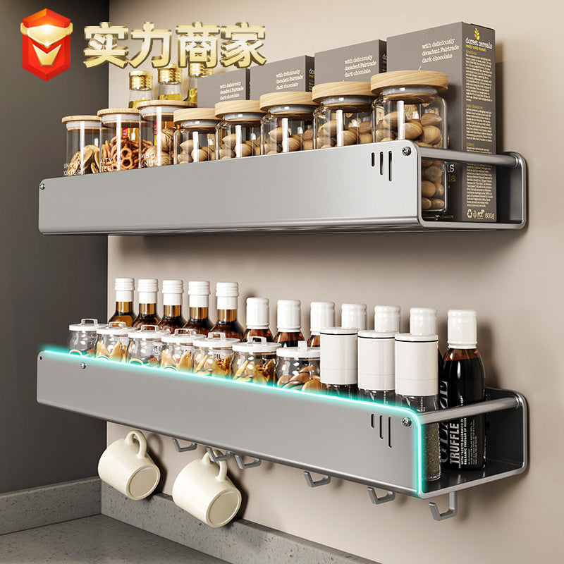 Wall-Mounted Kitchen Organizer Rack with Knife Holder and Spice Storage, Punch-Free