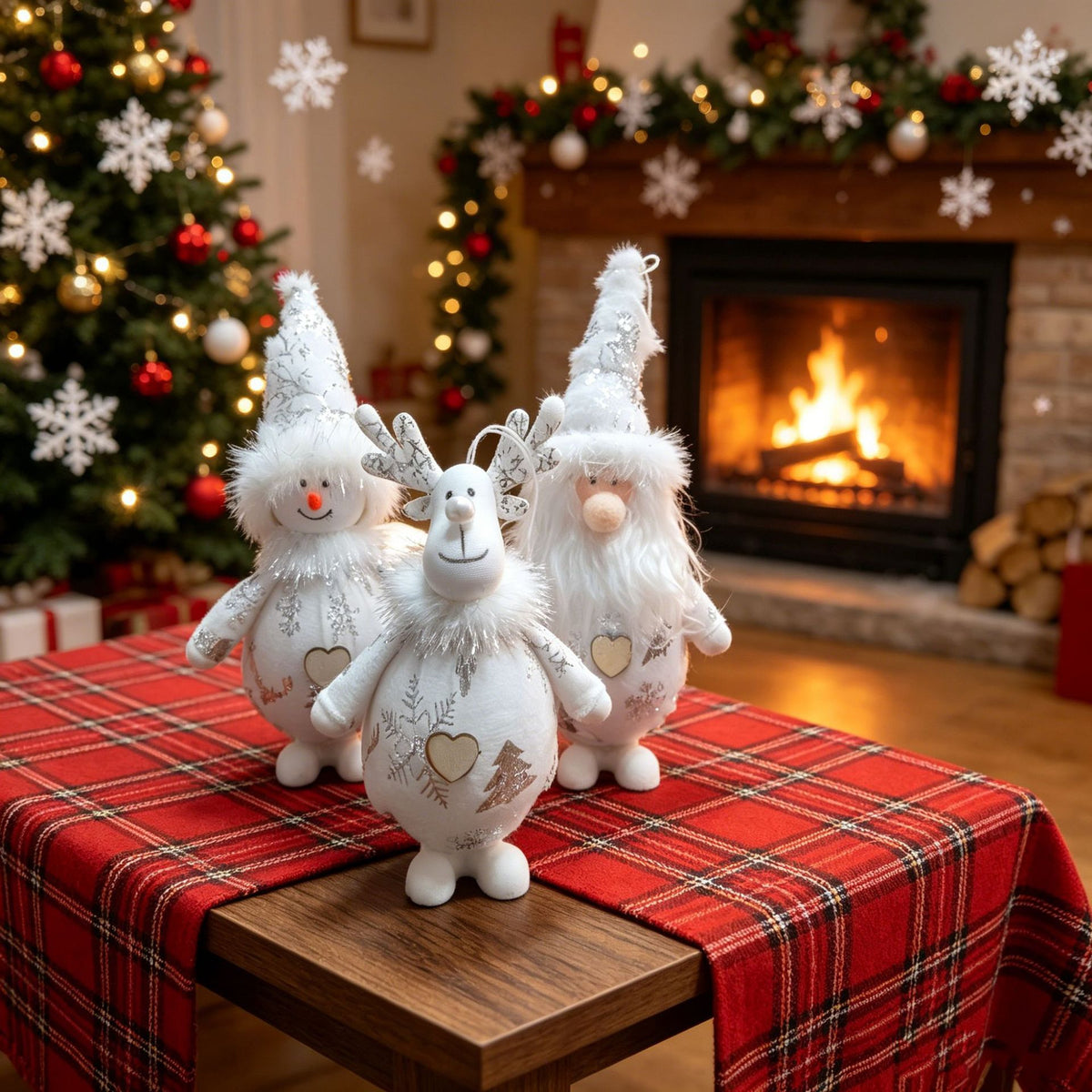 Retractable Christmas Figurine Decor - Santa, Snowman, or Reindeer with Gold Sequins