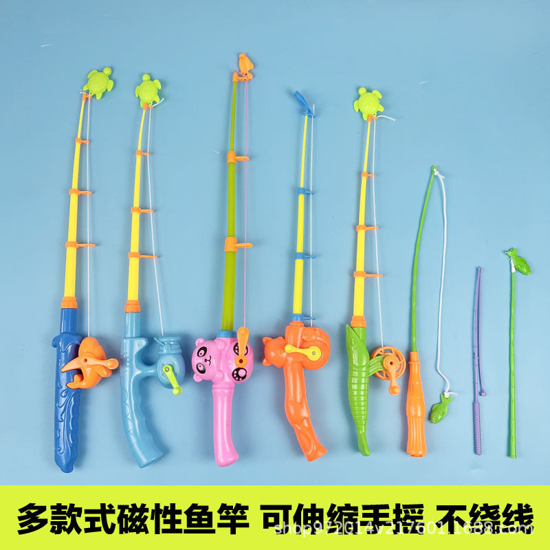 Kids Magnetic Fishing Rod Toy Retractable Hand-Crank Thickened Plastic Fishing Pole