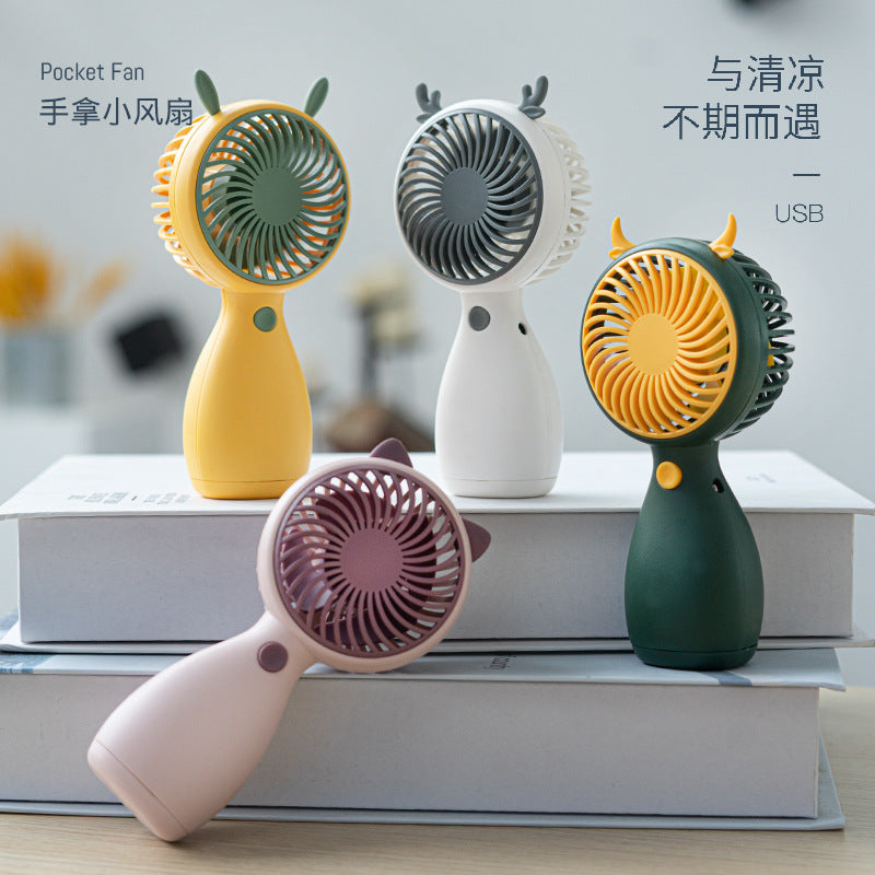 Cartoon Handheld Mini Fan with Lanyard, Portable USB Rechargeable Desk Fan for Students