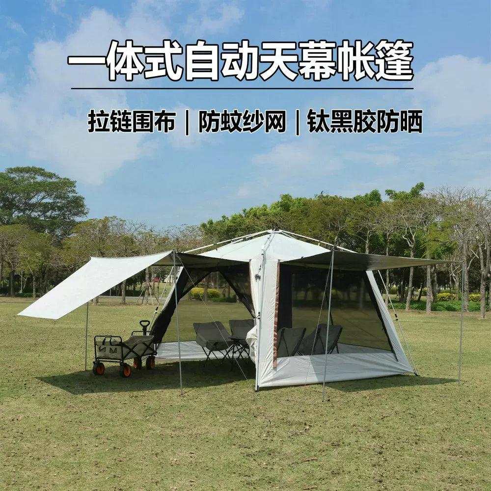 Outdoor Automatic Pop-Up Dome Tent with Sunshade, UV Protection, Rainproof, and Mosquito Net for Camping