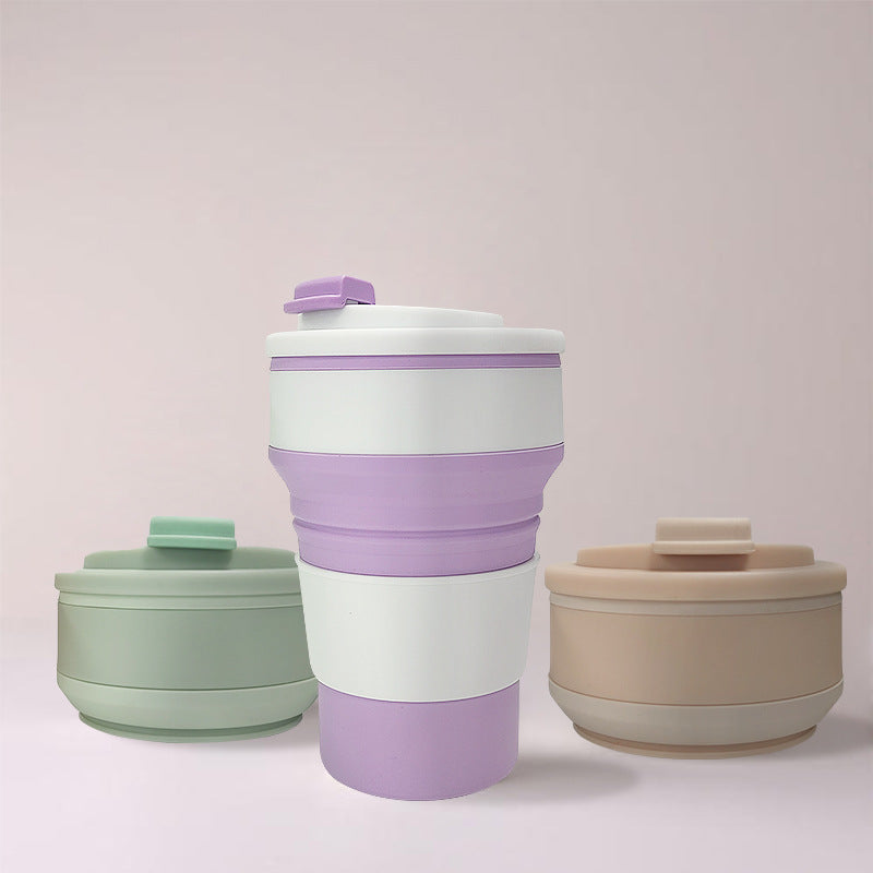 Portable Collapsible Silicone Travel Mug with Lid - 350ml/500ml Folding Cup for Outdoor Activities
