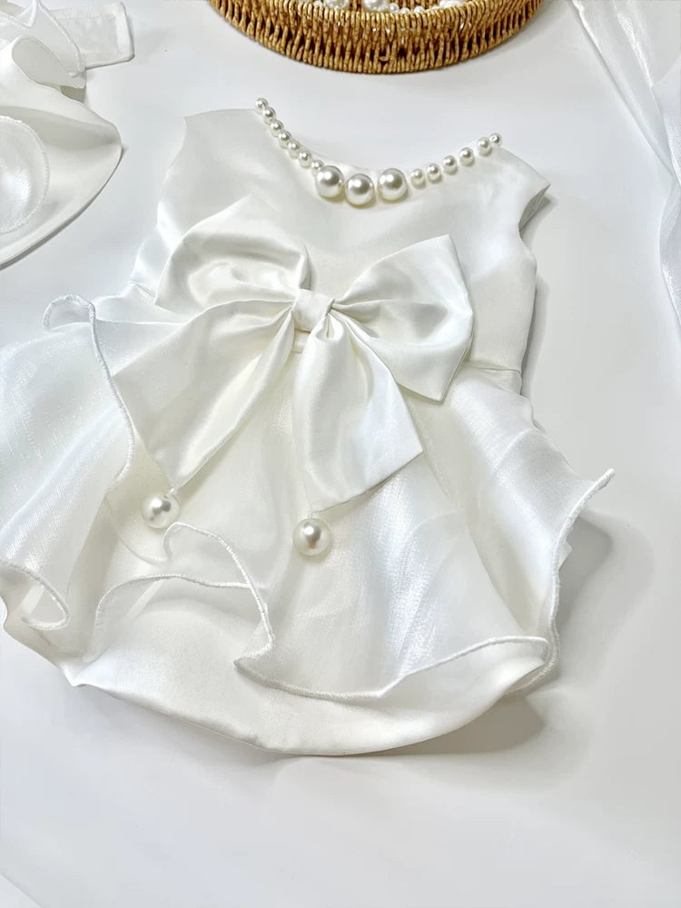 Pet Matte Satin Pearl Wedding Dress for Cats & Small Dogs