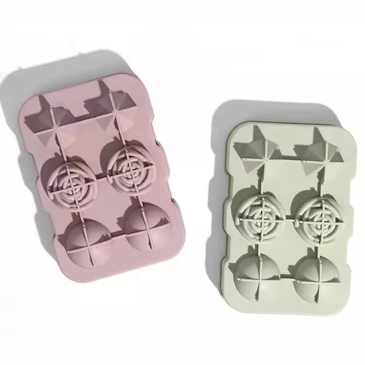 Silicone Whiskey Ice Cube Tray with Diamond, Rose, and Sphere Molds