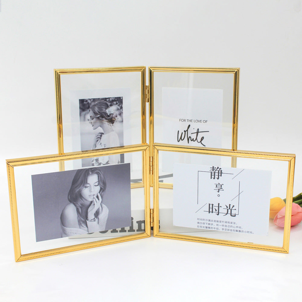 Minimalist Double-Sided Transparent Photo Frame, Foldable Acrylic Metal Glass Desktop Display
