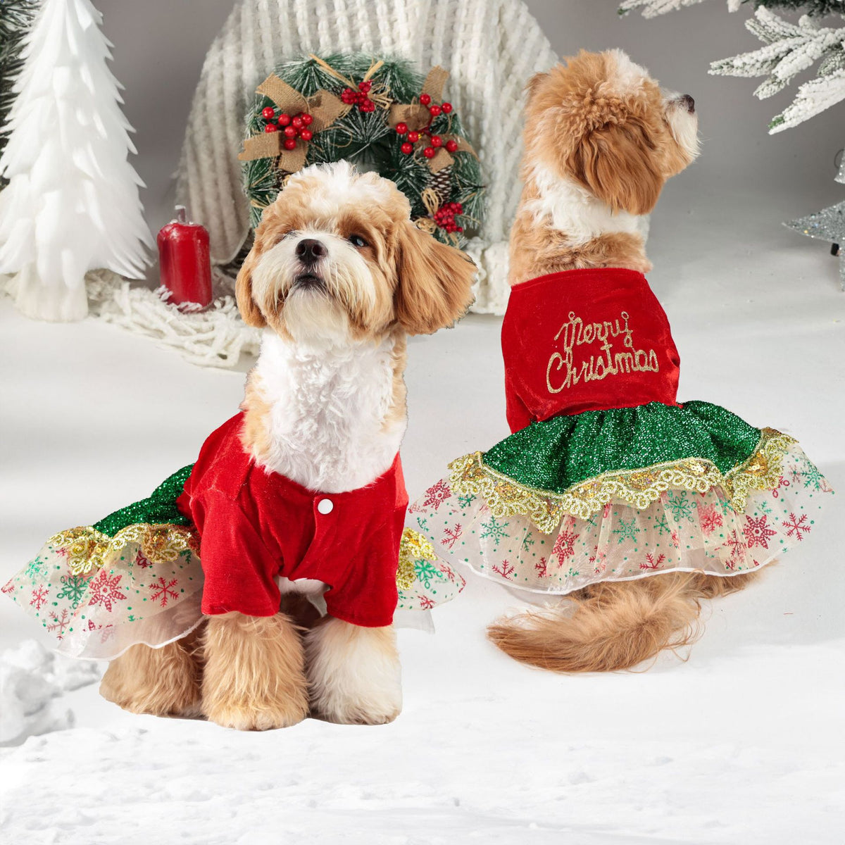 Christmas Pet Dress Shiny Velvet Princess Skirt for Small Dogs