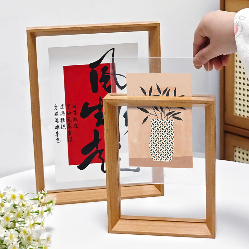 Double-Sided Transparent Acrylic Photo Frame for Displaying Artwork and Specimens