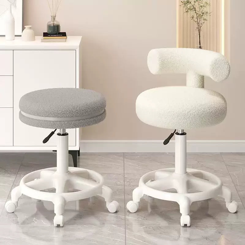 Lamb Velvet Swivel Adjustable Stool with Backrest and Silent Wheels for Salon, Spa, and Dental Office