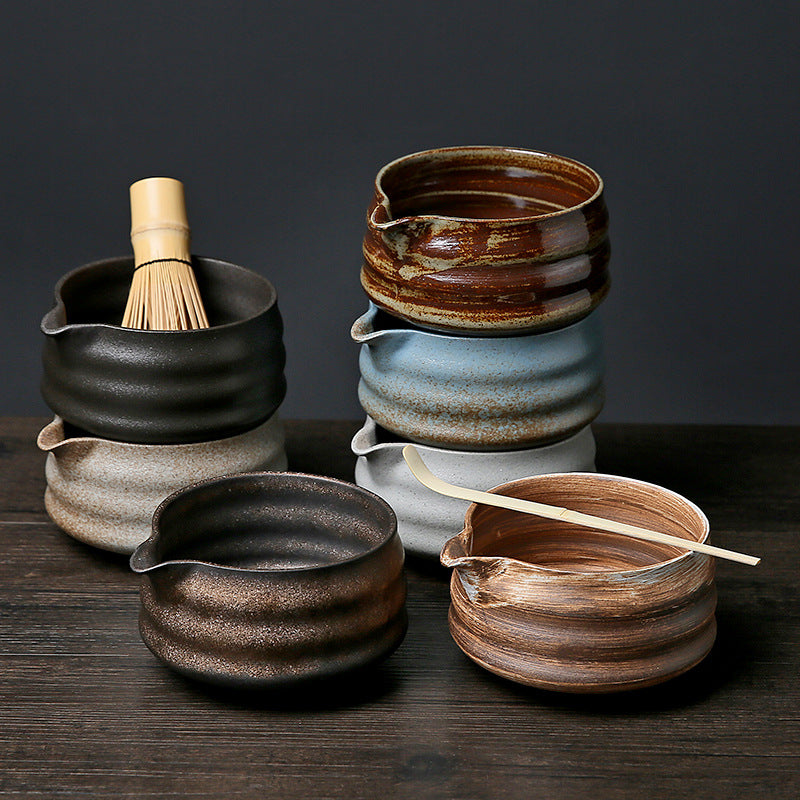 Japanese Retro Ceramic Matcha Bowl and Whisk Set with Tea Ceremony Tools