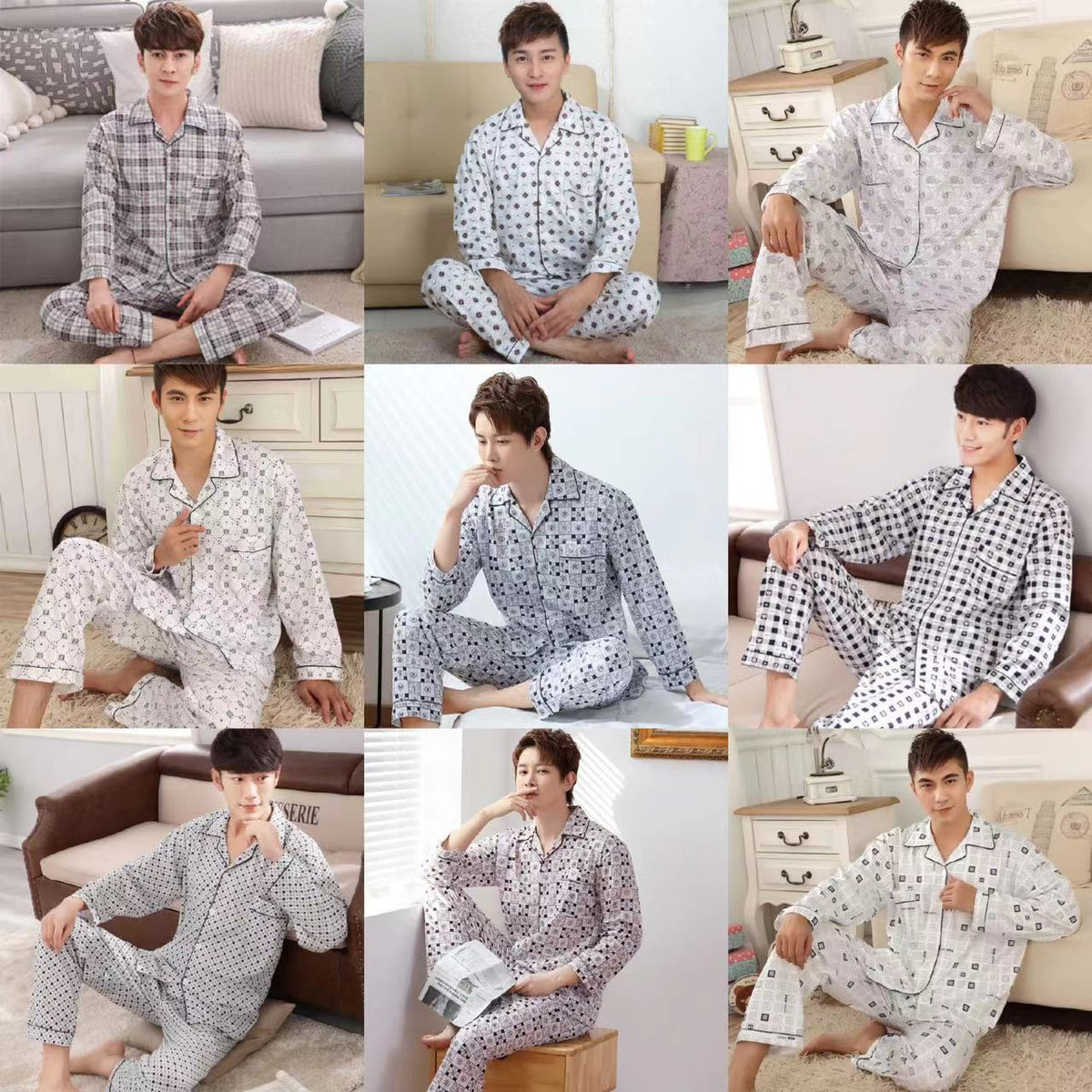 Men's Knitted Cotton Pajama Set Loose Fit Loungewear for Middle-Aged Men