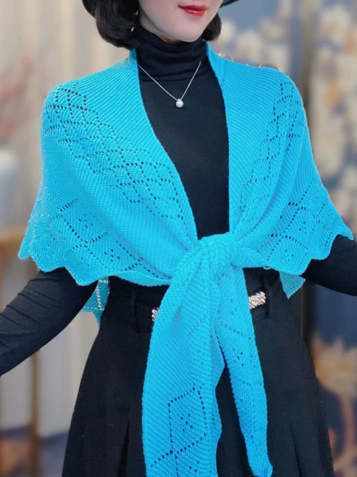 2025 Autumn New Knitted Hollow Out Solid Color Shawl for Women, Fashion Versatile Neck Protection Sunscreen Triangle Scarf
