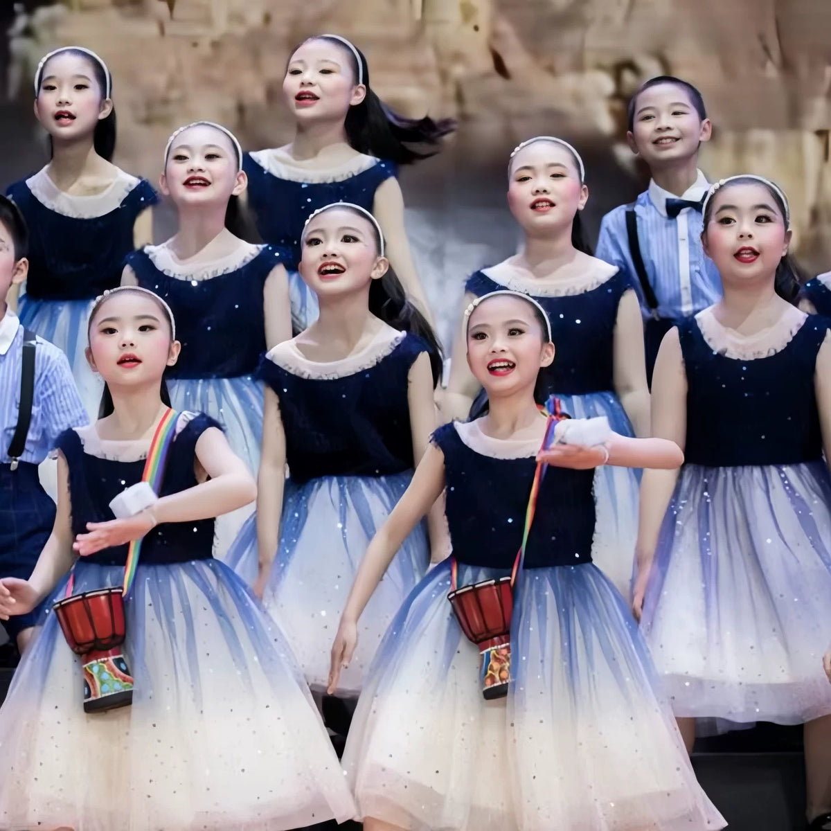 Girls' Choral Performance Dress with Pearl Headband for School Stage & Dance