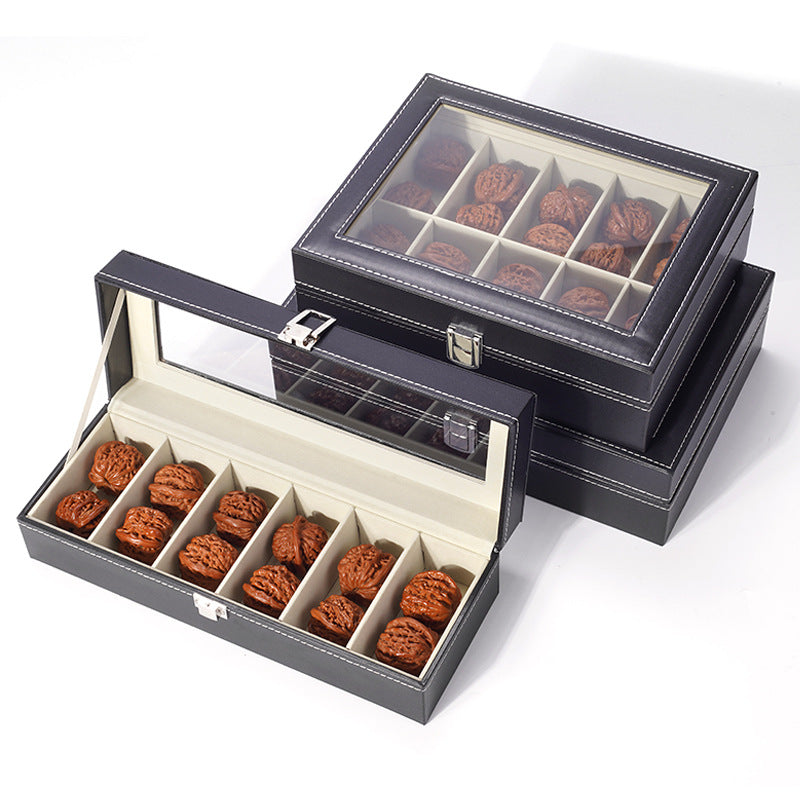 Large Capacity Walnut Storage Box with Glass Lid for Bracelets and Jewelry