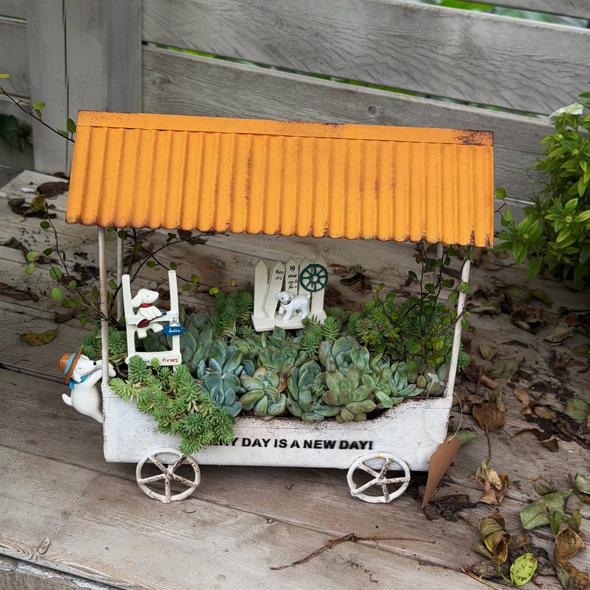 Vintage Iron Art Cart Planter American Country Style Succulent Pot Balcony Decor