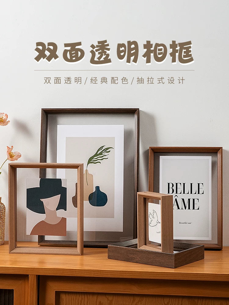 Double-Sided Transparent Photo Frame Wall Mount or Tabletop Display for Pictures and Specimens