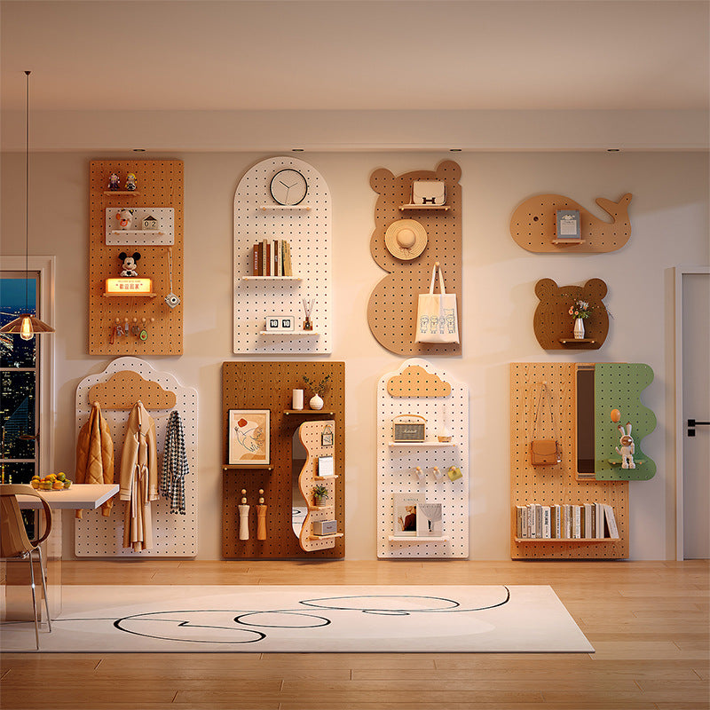 Solid Wood Pegboard Wall Organizer Shelf Entryway Decor Storage Rack Accessories