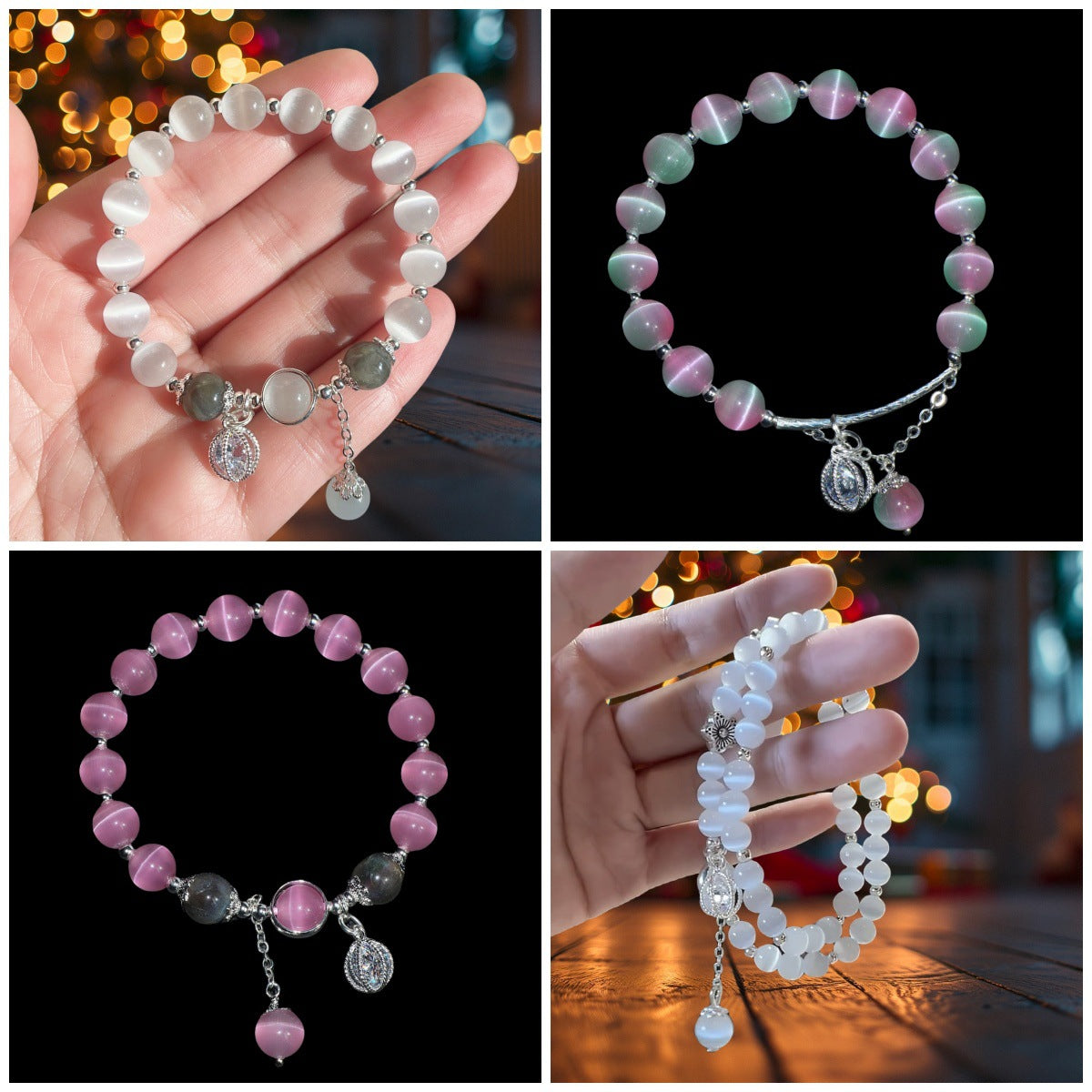 Cat's Eye Stone Beaded Bracelet with Chinese Style Elements