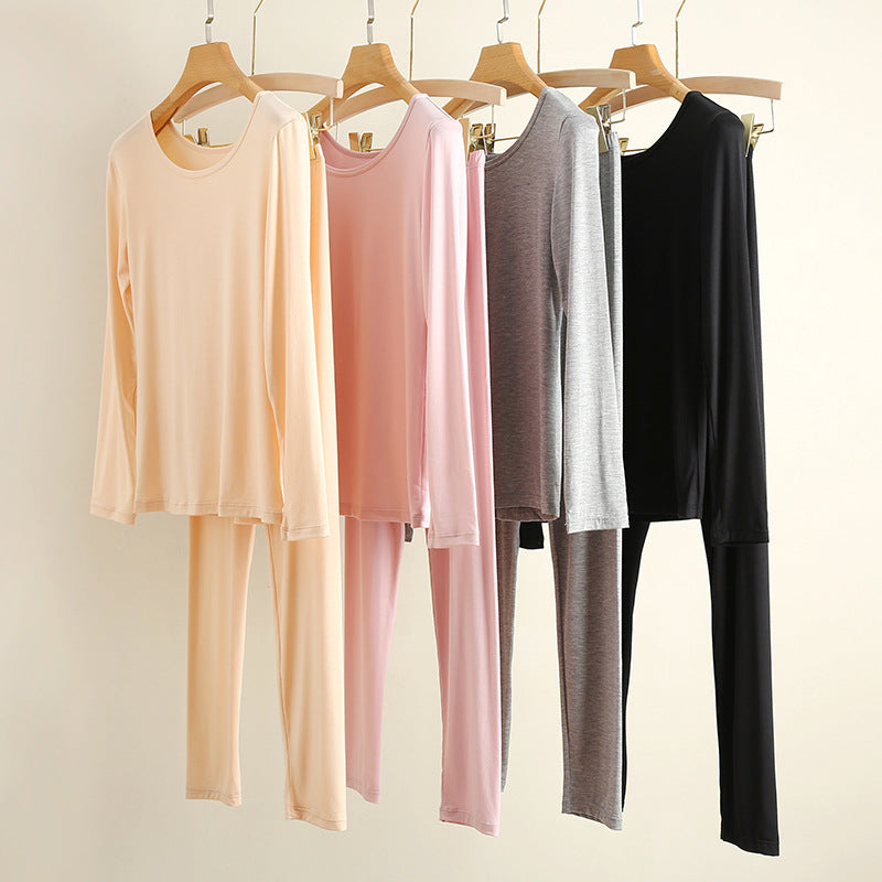Women's Modal Thermal Underwear Set Thin Long Sleeve Top & Bottoms Plus Size