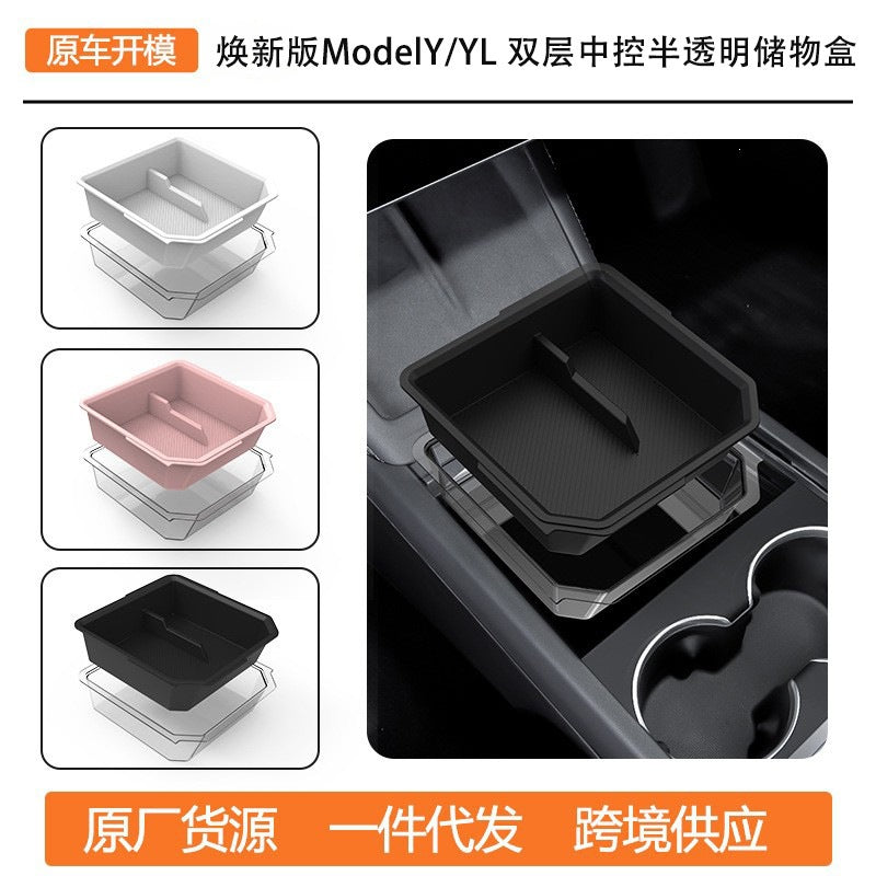 Silicone Dual-Layer Center Console Organizer for Tesla Model Y/3