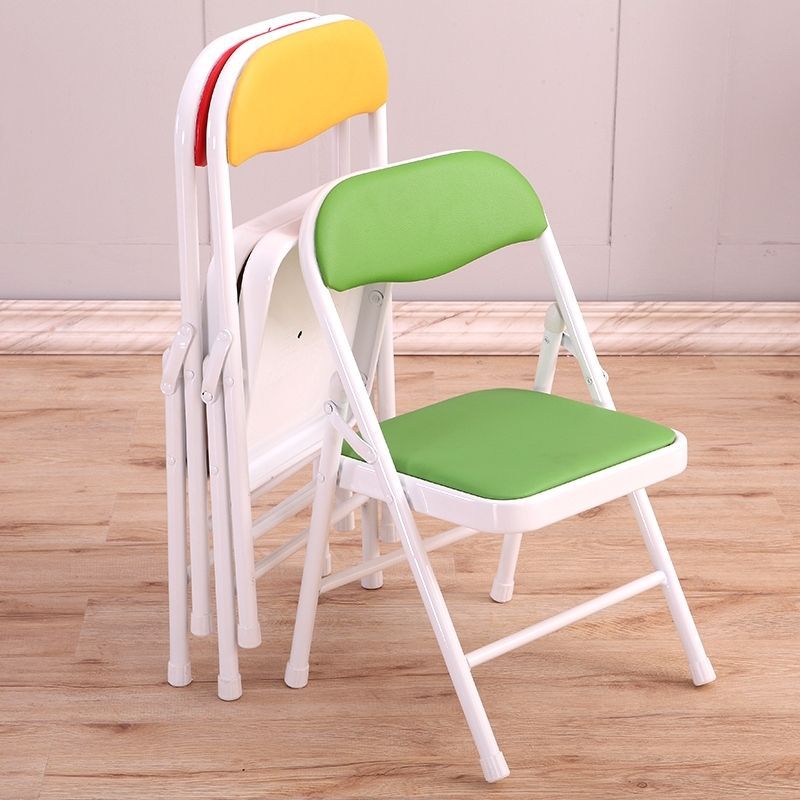 Kids' Portable Cartoon Folding Chair with Backrest, Small Metal Stool for Home Use