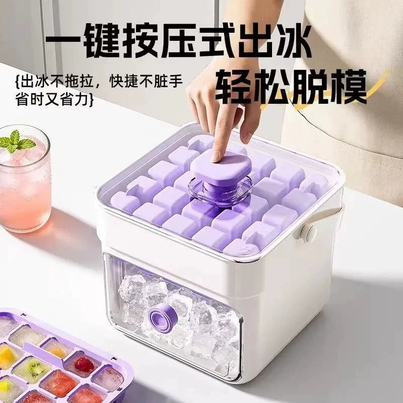 Ice Cube Tray with Press-Type Ice Release, Food-Grade Household Refrigerator Storage Box for DIY Ice Making