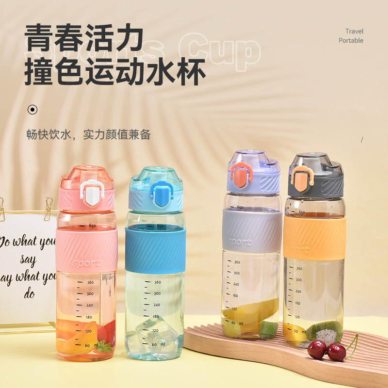 Portable Sports Water Bottle with Bounce Lid and Silicone Sleeve, 500ml