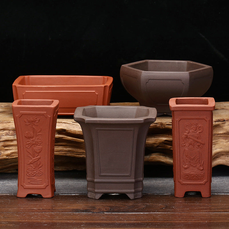 Mini Zisha Clay Square Planter for Succulents & Bonsai, Desktop Decorative Pot