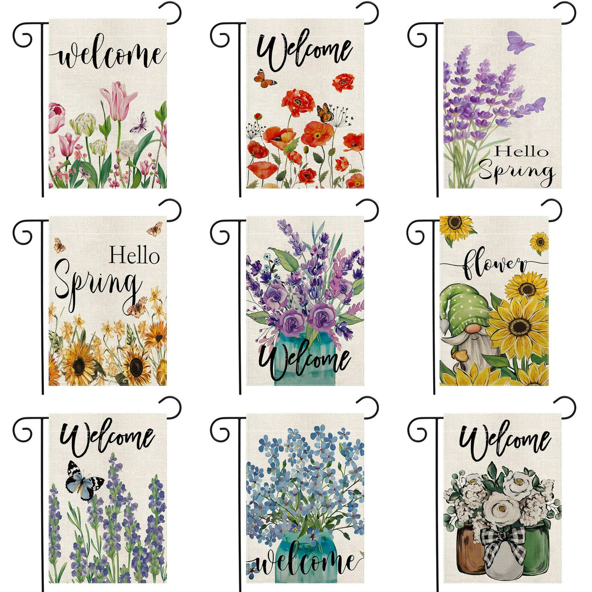 Seasonal Floral Garden Flag Double-Sided Linen Outdoor Yard Decoration for Spring Summer