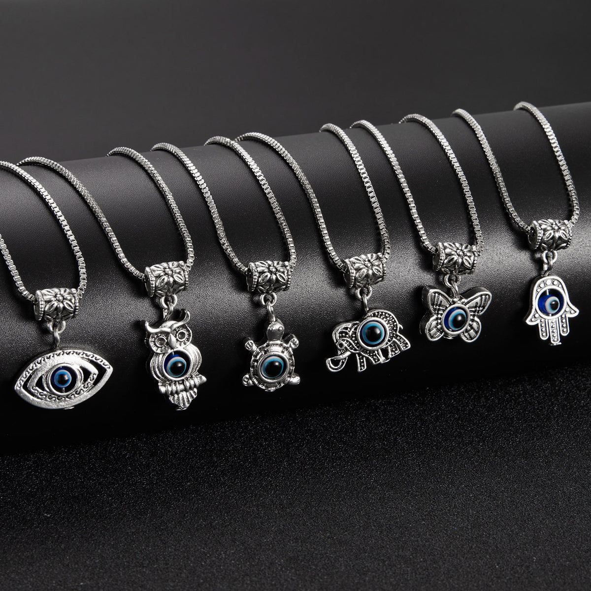 Animal Pendant Box Chain Necklace for Women, Elephant Butterfly Owl Turtle Hollow Blue Eye Charm Collarbone Chain