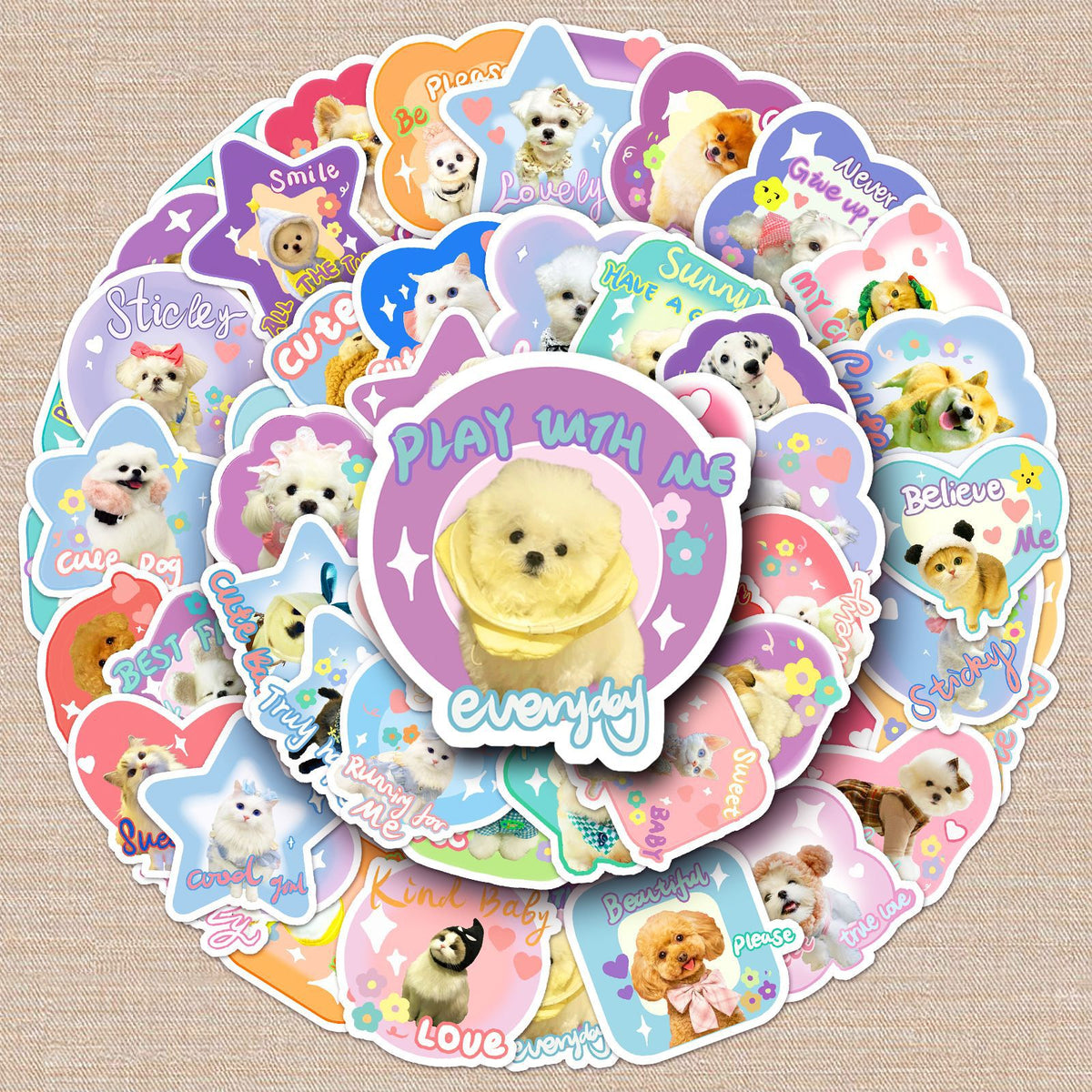 60-Sheet Cute Pet Emoji Graffiti Stickers for Kids' DIY, Phone Cases, Luggage