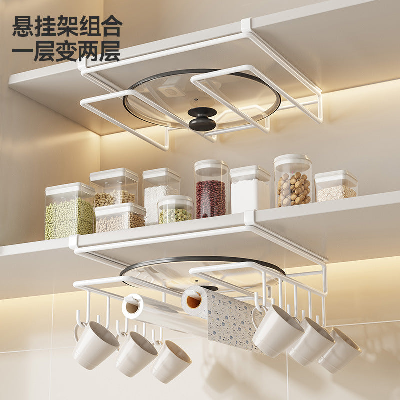 Under Cabinet Pot Lid Holder & Cutting Board Storage Rack, No-Drill Kitchen Organizer for Pantry & Cupboard