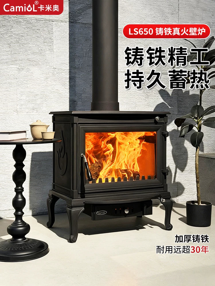 Modern Cast Iron Wood Burning Fireplace for Home & Villa Heating