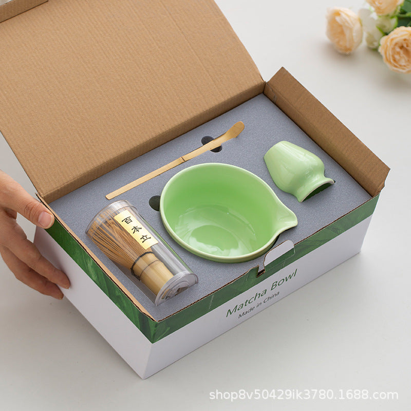 Luxury Japanese Matcha Tea Ceremony Set with Ceramic Bowl and Bamboo Whisk