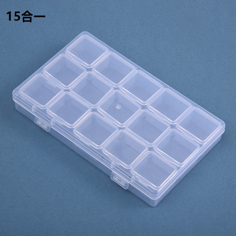 Clear 15-Grid Nail Art Storage Box with Individual Lids, Mini Bead Organizer for Desktop