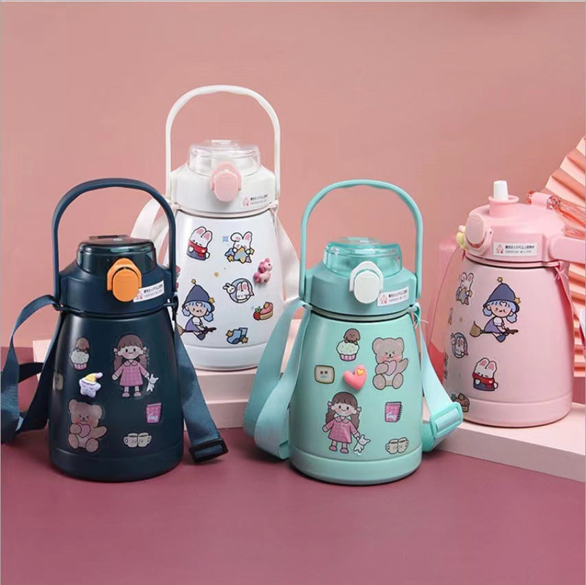 Large Capacity Stainless Steel Insulated Water Bottle with Straw for Kids and Students