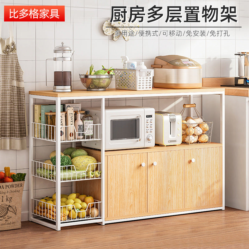 Multi-layer Microwave Oven Rack with Storage Basket for Kitchen Organization