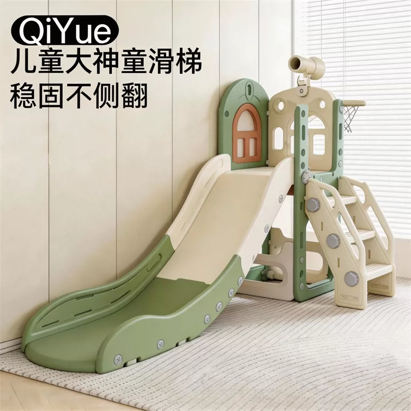 Kids Indoor Slide and Swing Set with Basketball Hoop and Music Player
