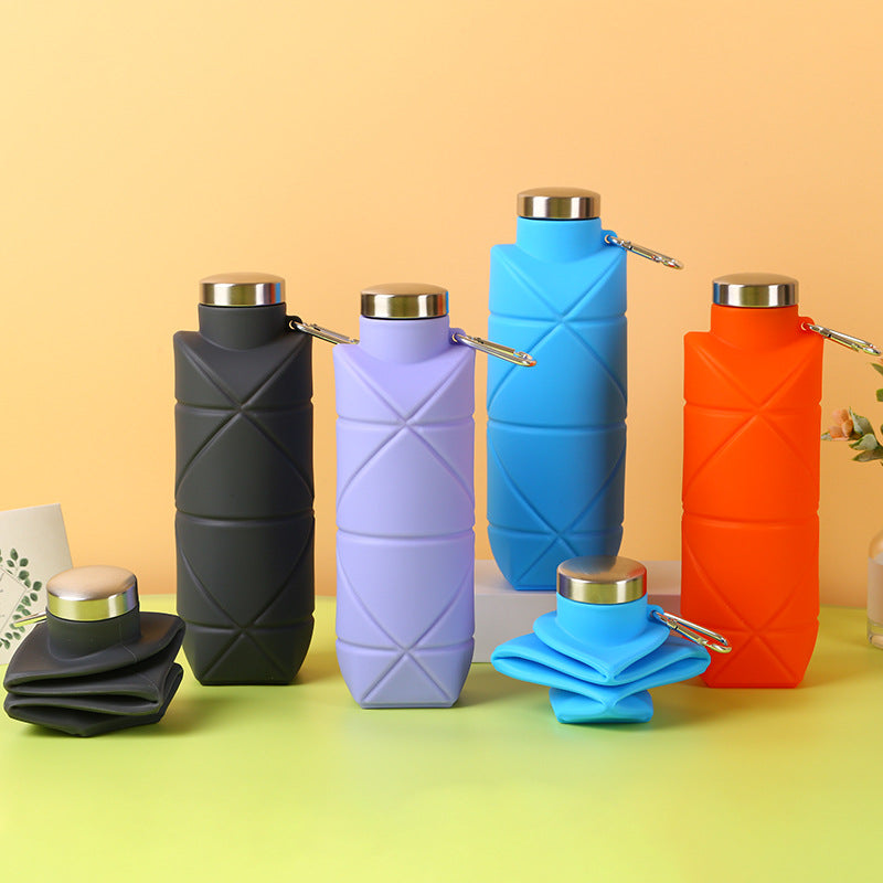 Outdoor Collapsible Silicone Water Bottle, Food-Grade Portable Diamond-Patterned Sports Bottle