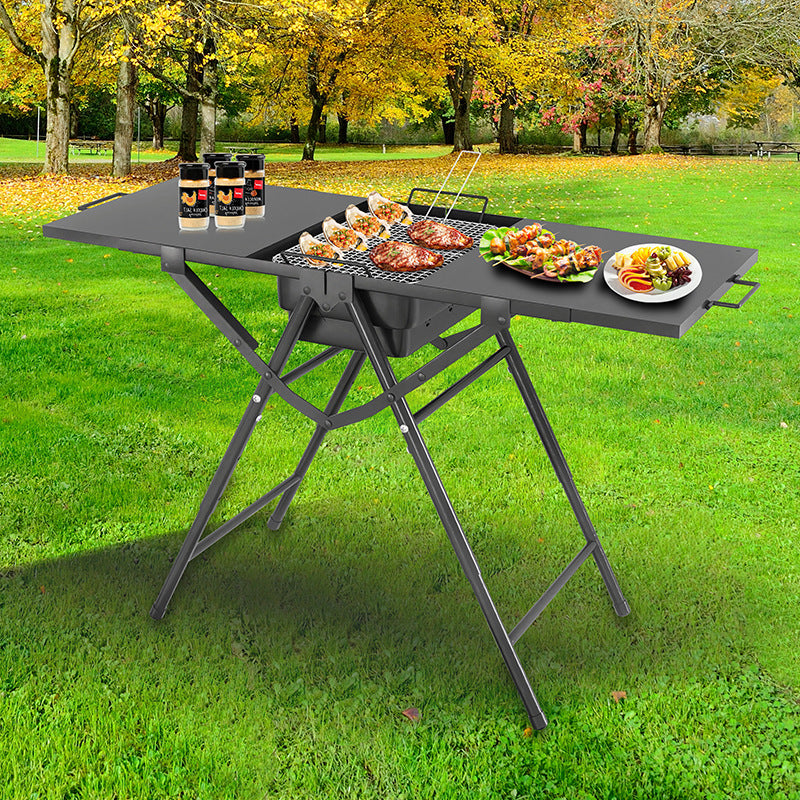 Foldable Outdoor BBQ Grill with Table, Portable Camping Picnic Charcoal Grill