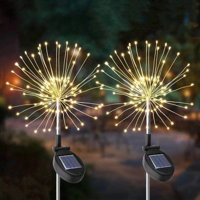 Solar Powered LED Firework Dandelion Garden Stake Lights for Outdoor Landscape Decoration