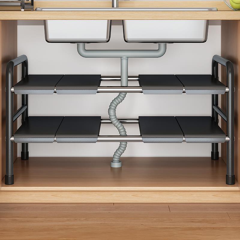 Adjustable Under-Sink Cabinet Organizer Rack for Kitchen Storage