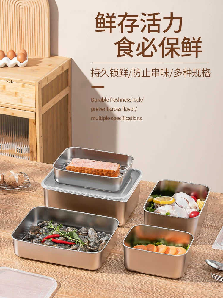 Thickened 304 Stainless Steel Food Storage Container for Refrigeration, Freezing, Commercial Use, Picnics, and Camping