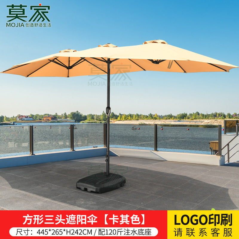 Moji Outdoor Triple-Head Rotating Patio Umbrella with UV Protection
