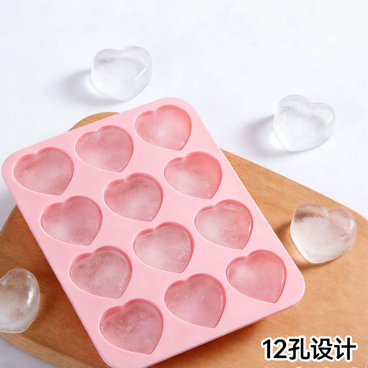 12-Cavity Heart Silicone Mold for Ice Cubes, Chocolate, Pudding, and Soap Making