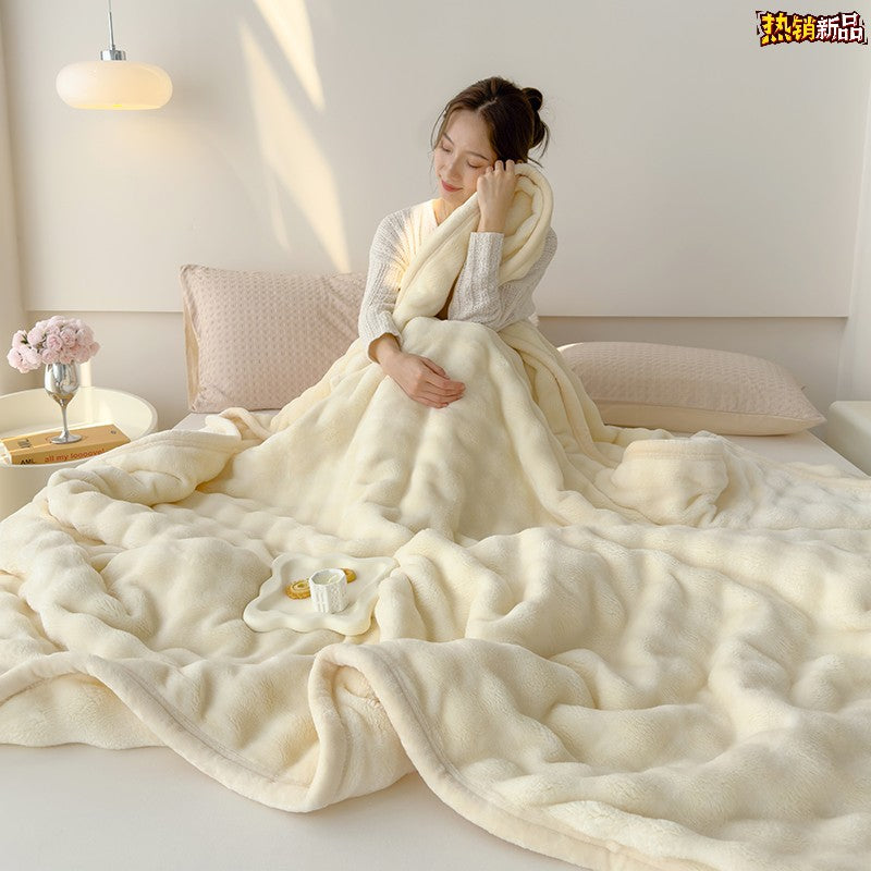 Luxury Rabbit Velvet Blanket Double-Sided Thickened Multi-functional Air Conditioning Blanket Nap Cover Gift Blanket