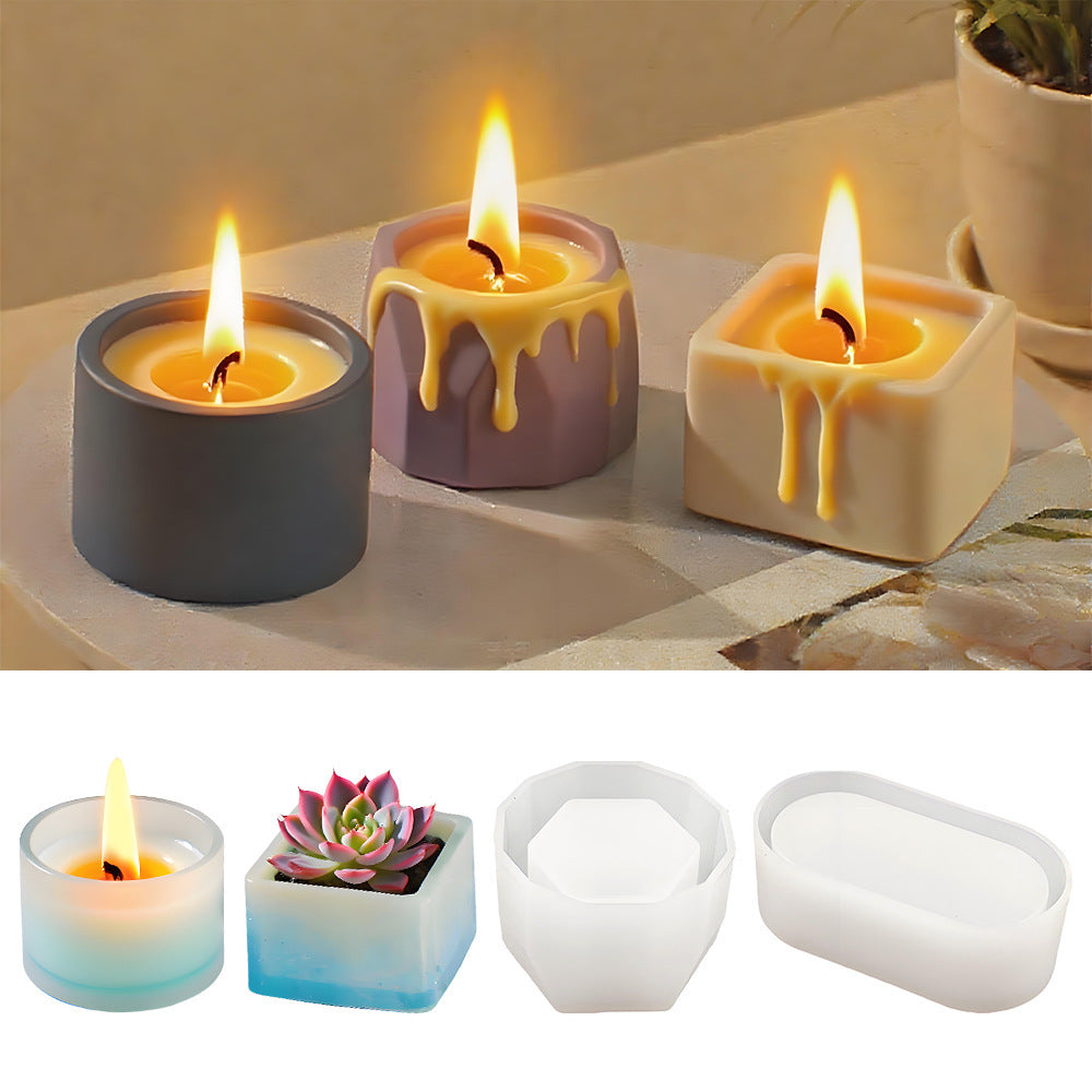 DIY Silicone Mold for Round Square Oval Candle Holder Storage Box Resin Plaster Cement Crafts