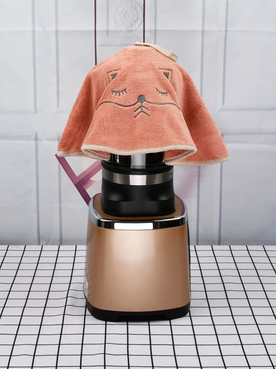 Cartoon Coral Fleece Appliance Dust Cover and Hand Towel for Air Fryers and Rice Cookers