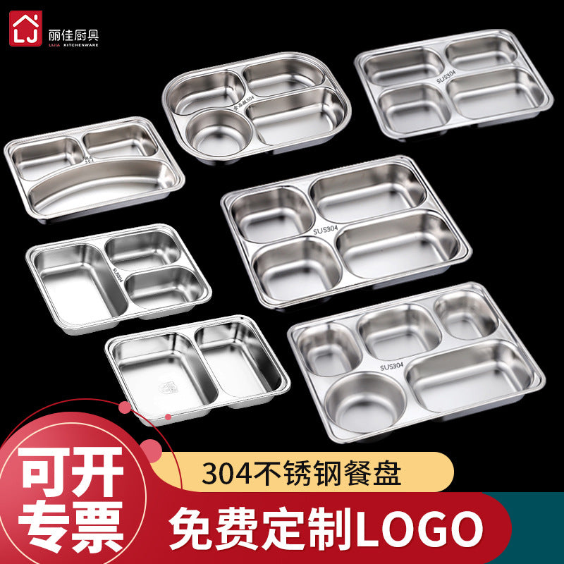 Stainless Steel Divided Lunch Tray with Lid for Adults and Kids, Thickened Deep Compartment Food Container
