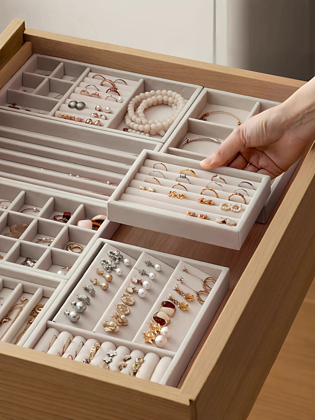 Velvet Jewelry Drawer Organizer Tray for Rings, Bracelets, Earrings, and Necklaces