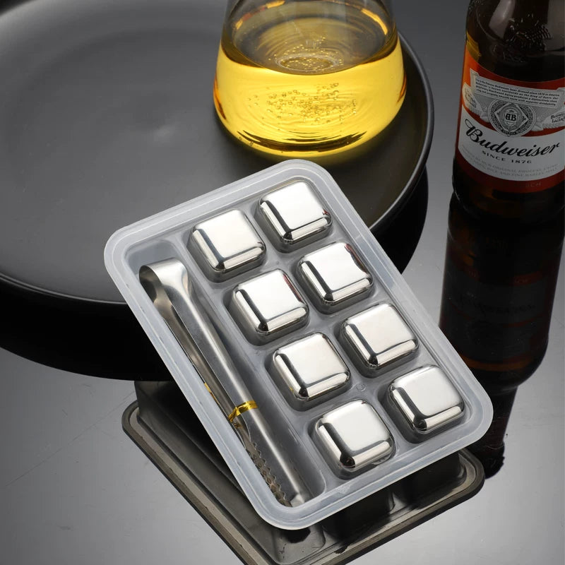 316 Stainless Steel Reusable Ice Cubes with Storage Box and Tongs for Whiskey and Drinks